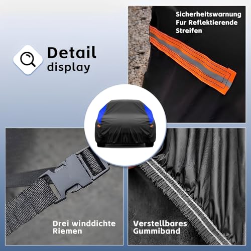 Funda Coche Exterior Gunhyi, Impermeable y Transpirable, Funda a Coche Resistente al Polvo Lluvia los Rasguños, Adecuada para Hatchback VW Golf, Megane, Serie 1, Clase B,Focus Etc. (415 a 450 cm) 2L - imagen 4
