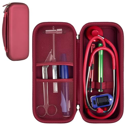 Image of Stethoscope Case Compatible with 3M Littmann Classic III Monitoring /Lightweight II S.E /Cardiology IV Diagnostic /MDF Acoustica Stethoscopes, Extra Pocket for Doctor & Nurse Accessories (Wine Red)