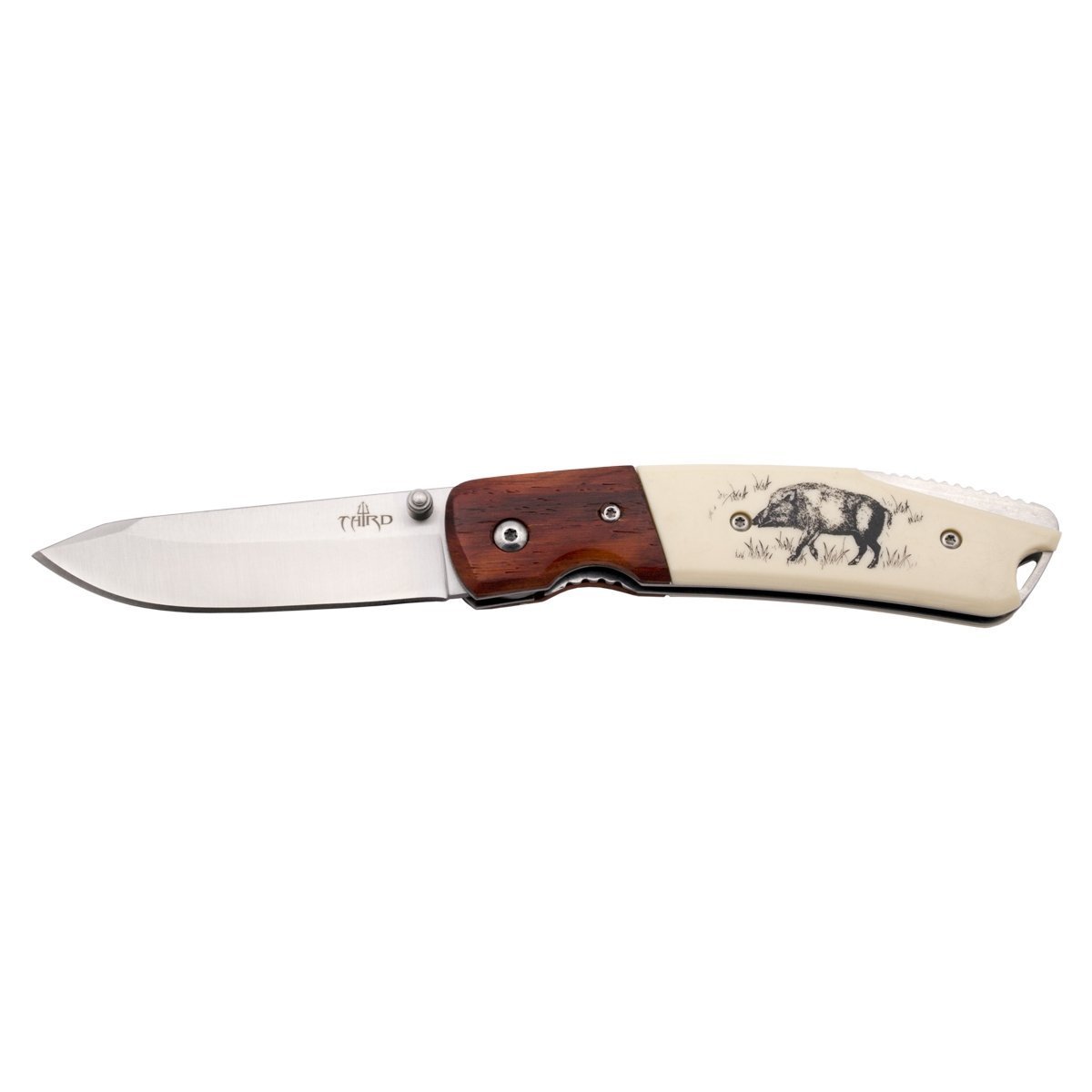 THIRD Knife 10020J, ABS Handle with Boar Decoration, 9.5 cm Stainless Steel Blade.