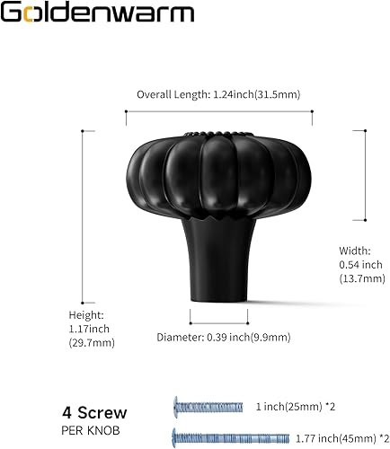 Miniatura 2 de goldenwarm Paquete de 3 pomos negros para cajones, pomos negros para gabinetes, tiradores de gabinete color negro