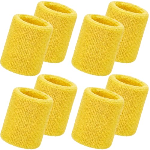 Image of WILLBOND 8 Pack Wrist Sweatbands Sports Wristbands Tennis Sweatbands Neon 80s Thick Cotton Gymnastics Sweat Band Athletic Football Soccer Sports Wristband for Men Women Party