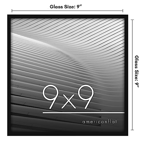 Americanflat 9x9 Picture Frame with Shatter-Resistant Glass - Streamline Collection - Thin Border Square Frame for Tabletop and Wall Display - Hanging Hardware and Easel Stand Included - Black
