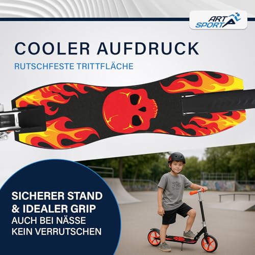 ArtSport Scooter Cityroller Fire Big Wheel 205 mm R&auml;der klappbar & h&ouml;henverstellbar - Kinder-Roller ab 3 Jahre - Tretroller bis 100 kg - schwarz/rot