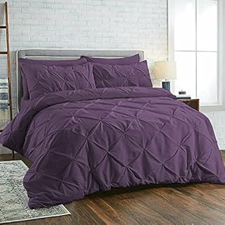 Diamond Pleated Pintuck Duvet Cover Set with Pillow Cases 100% Cotton Bedding Quilt Covers Bed Sets Single Double King Super King Size (Navy, King)