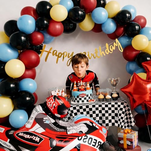 Image of Party Propz Car Theme Decoration For Birthday - 46 Pcs Happy Birthday Decoration Kit For Boys, Bike Foil Balloon, Balloons For Decoration, Happy Birthday Banner, Motorsport Theme (Latex, Cardstock)