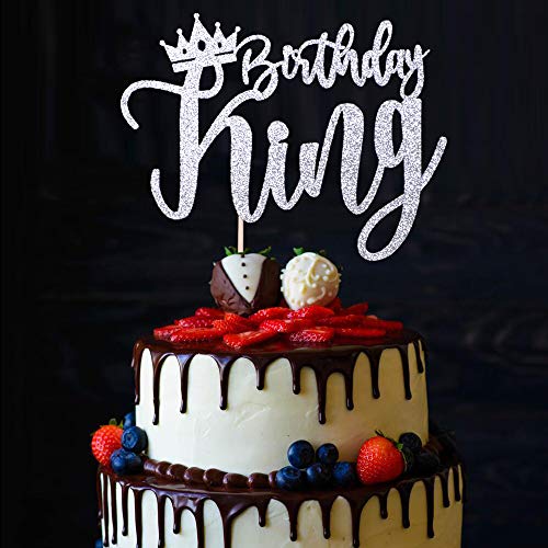 Yuinyo Handmade Glitter Happy King Birthday Cake Topper, Happy Birthday Cake Bunting Decor,Birthday Party Decoration Supplies For Boy/Man(Silver) #TOP26