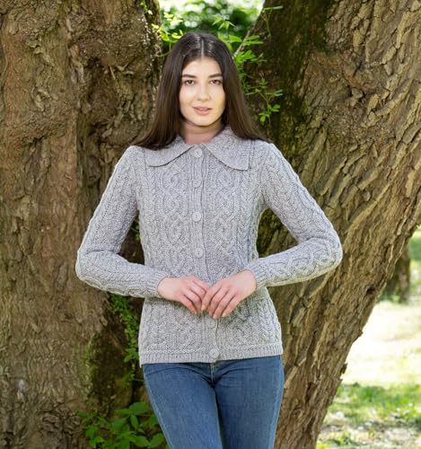 SAOL Irish Cardigan Sweater for Women 100% Merino Wool Aran Celtic Knit Ladies Coat with Pockets2