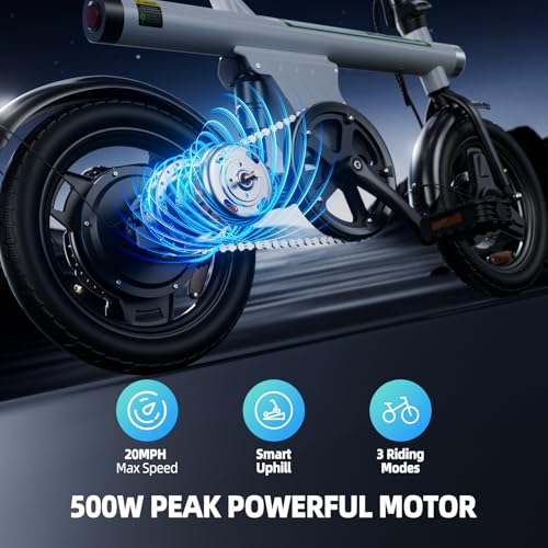 image for Flydone Mini Electric Bike for Adults, 500W Peak Motor 20 mph Folding 