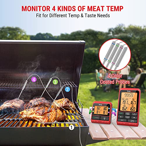 Temppro H29 Wireless Meat Thermometer With 4 Probes, 1000Ft Smoker Thermometer For Grilling And Smoking, Meat Probe Bbq Thermometer For Oven And Grill #TOP2