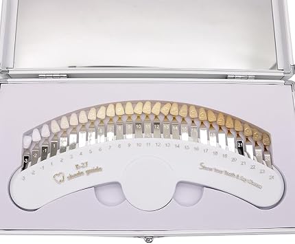 27-Color Teeth Shade Guide Kit - Portable Dental Whitening Chart with Case & Mirror, Home/Clinic Use
