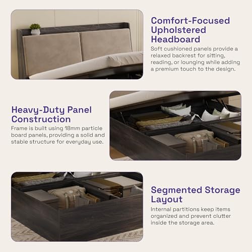 Image of Wakefit Bed | 3 Yr Warranty | Bed Queen Size, Hydraulic Storage & Foam-Cushioned Upholstery Headboard, Density: 680-750 kg /m, Termite & Borer Resistant, Fits Mattresses Up to 8 Inches(Mars78x60 - WM)