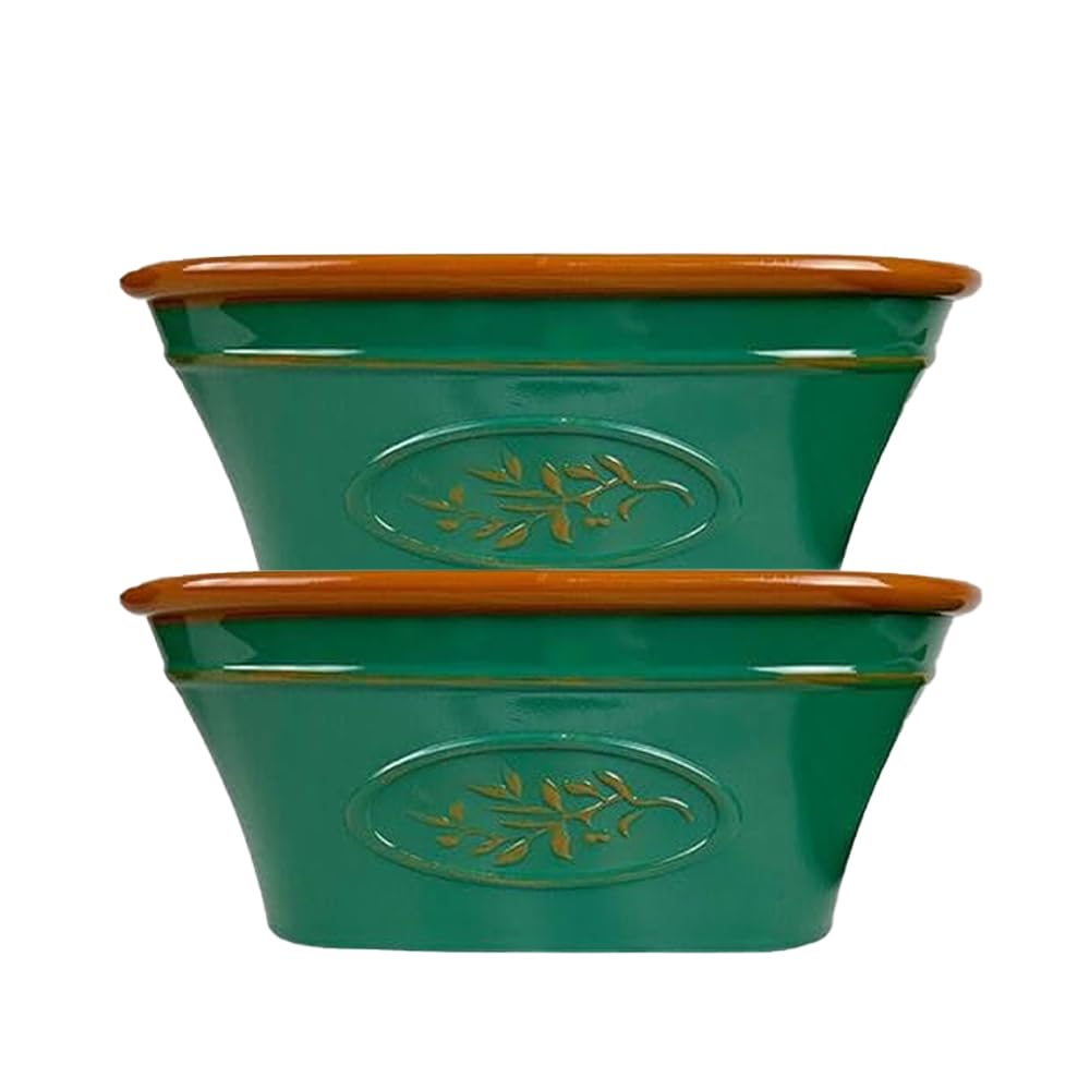 Classic Plastic Planter Trough for Gardening – Flowers Pot with Glossy Finish Weatherproof Plant Pot with Drainage Holes – Gardens, Balconies & Windowsills (Olive Trough 38cm - Dark Green, Pack 2)