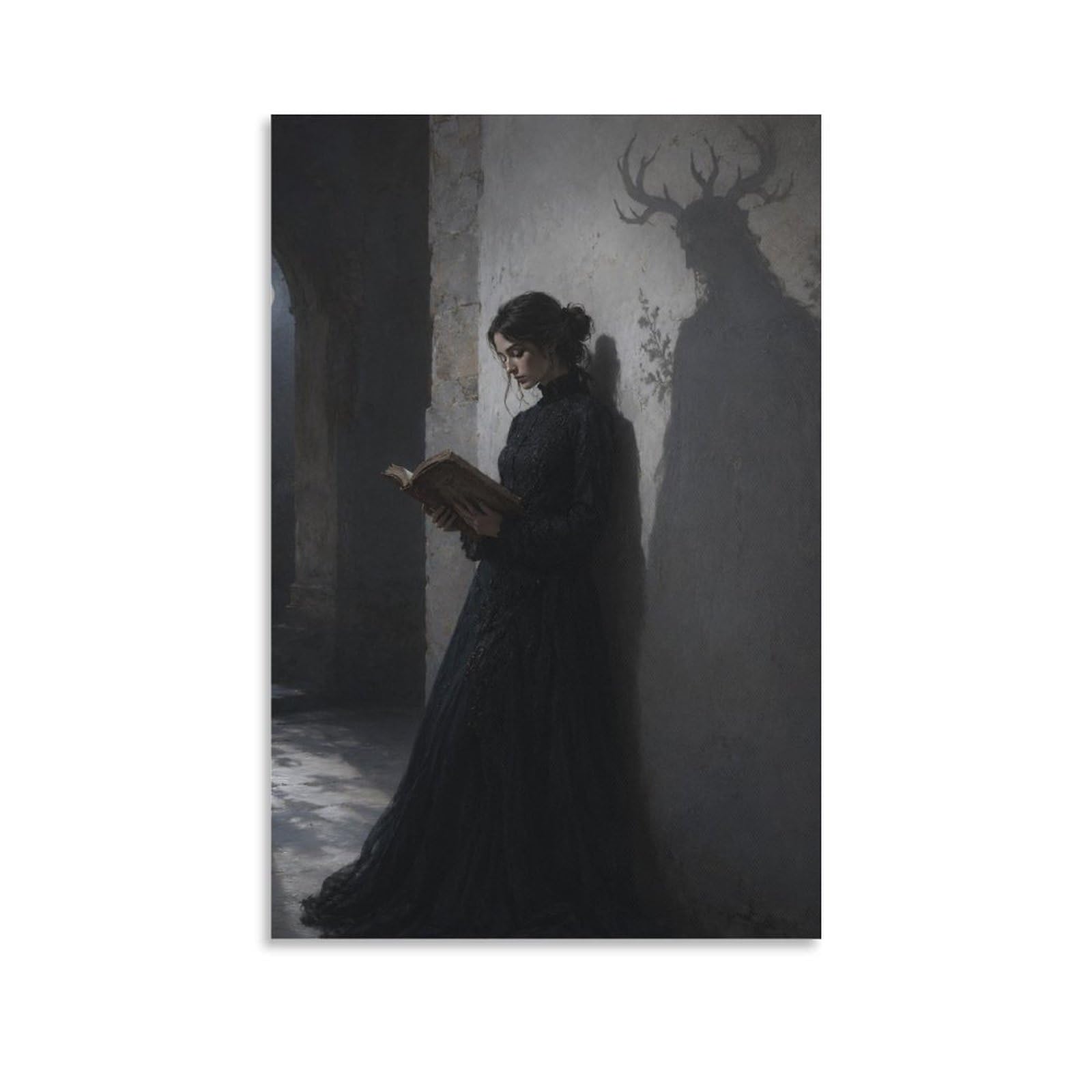 W7C8U2X3 Woman Reading Deer Shadow Canvas Wall Art, Cozy Reading Wall Art