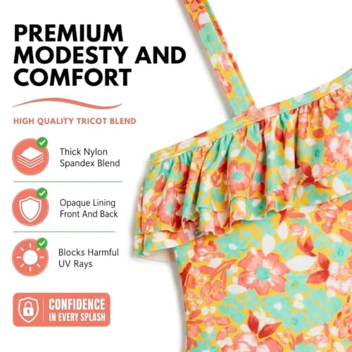Image of Kanu Surf Girls Morgan Floral Ruffle 1-Shoulder 1-piece Swimsuit
