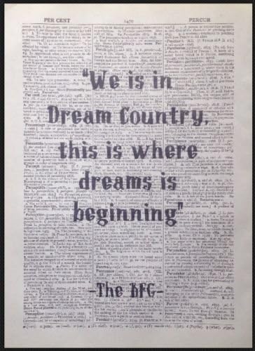 Parksmoonprints Roald Dahl The BFG Quote Print Vintage Dictionary Page Wall Art Picture Dreams