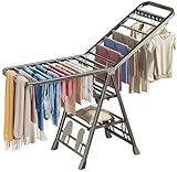 Mimiblack Heavy Duty Clothes Drying Rack Foldable with Wheels, 71'' Extra-Thick Metal Laundry Dryer Stand, 27 Rods Free-Standing for Indoor/Outdoor Windproof Use - Large Size