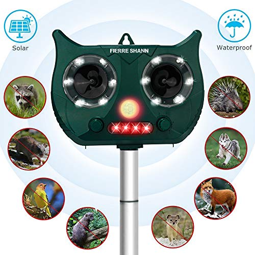 FIERRE SHANN Solar Waterproof Outdoor,Ultrasonic Animal Repeller, Motion PIR Sensor and Flashing...