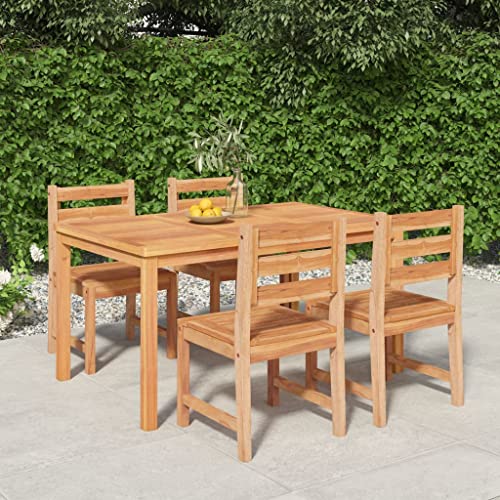 Woonisher Juego de Muebles de jardín en Oferta, 5 Piezas. Juego de Comedor de Madera Maciza de Teca, Muebles de Exterior Marrones, Mesa de Comedor con 6 sillas para jardín, terraza y balcón.