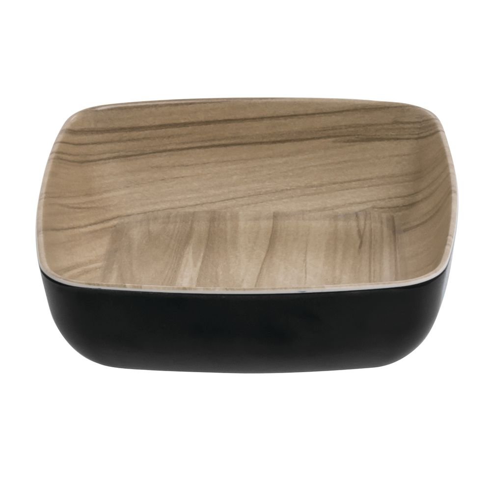 Black Serving Bowl with Light Wood Inside - 6 1/2"L x 6 1/2"W x 2"H by HUBERT – Melamine, Black, Model M2356-BLACK