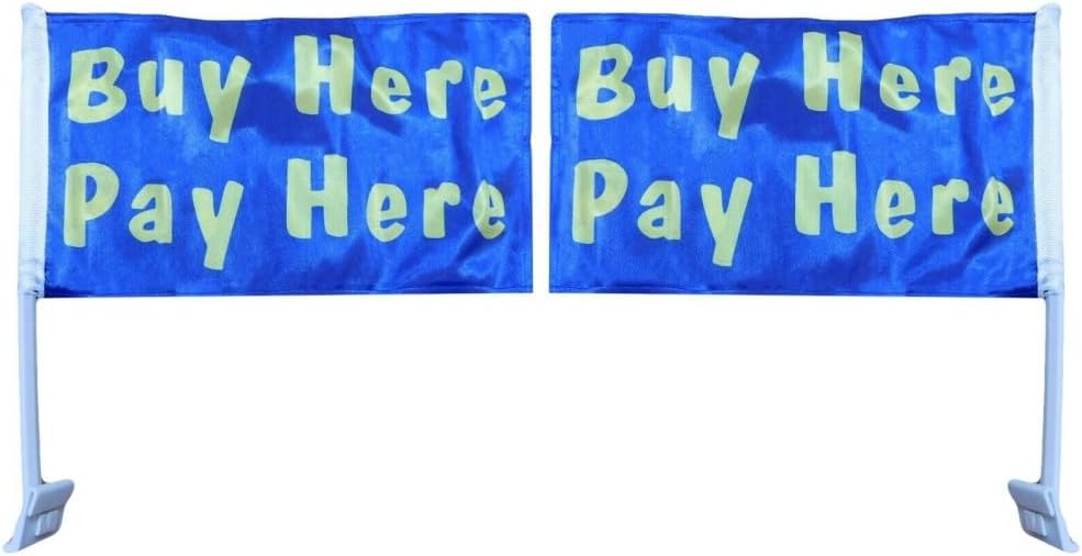 12 Pack Buy Here Pay Here Blue 12x18 Double Sided Rough Tex Knit Nylon Car Flag