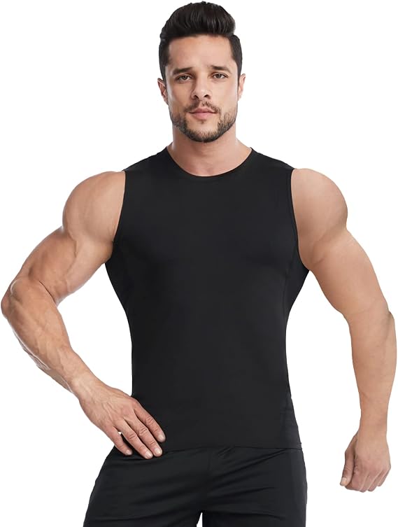 HomyComy Men's Compression Tank Tops Sleeveless Workout Shirts Quick Dry Athletic Compression Base Layer 2 Pack