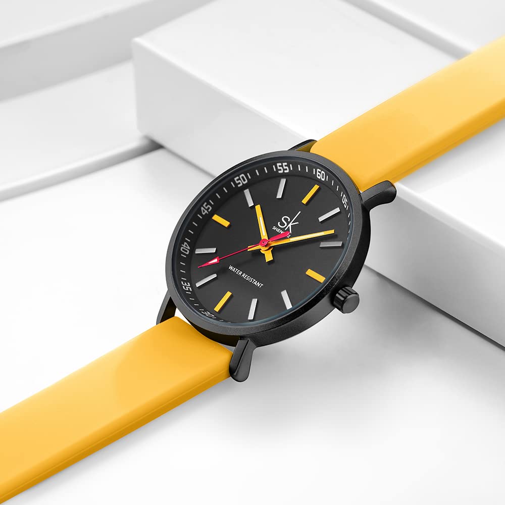 SK Ultra Thin Fashion Sport Sweatproof Women Watch, Silicone Band, Yellow Amazon.com: SHENGKE SK Ultra Thin Fashion Sport Sweatproof  main image 2