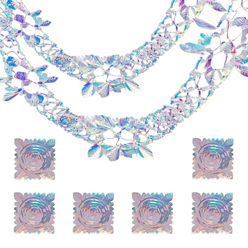 Christmas Ceiling Decorations 6 Pcs Iridescent Foil Xmas Decorations Indoor 9ft Swirls Ceiling Hanging Foil Garland Christmas Streamers for Xmas New Year Party Supplies