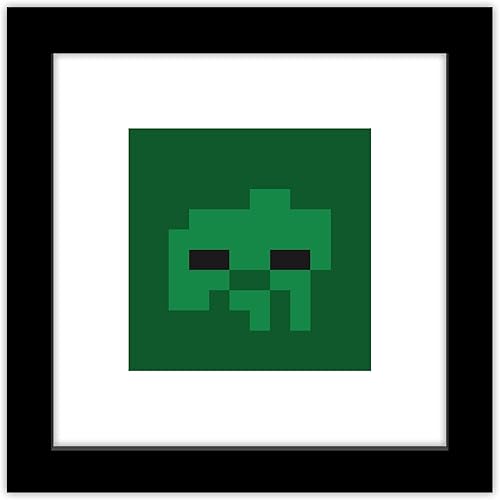 Trends International Gallery Pops Minecraft Pixeles icónicos - Mobs - Arte de pared de zombies, versión enmarcada en negro, 12 x 12 pulgadas