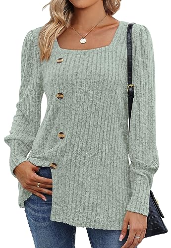 Image of WIHOLL Womens Tops Dressy Casual Fall Sweaters Square Neck Fashion Clothes 2023