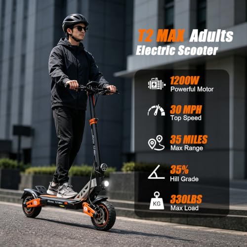 Electric Scooter for Adults, 1200W Peak Motor Fast E Scooter, 10" Off-Road Tires, Up to 30 MPH & 35 Miles Long Range, 48V 18.2AH Battery, Heavy Duty 300+ lb Capacity, Foldable Commuter E-Scooter - Image 3