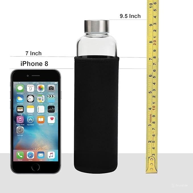 Image of SIMPARTE Borosilicate GlassWater Bottles 500ml with Sleeve - Set of 2 | Leak-Proof, Easy to Clean, Freezer Safe | Stainless Cap | Ideal for Office, Travel, School Use