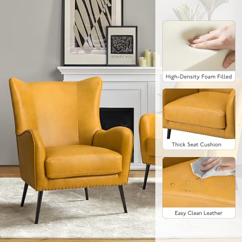 Hulalahomefauxleatheraccentchairsetof2wremovablecushioncomfyupholsteredarmchairwithmetallegsnailheadtrimwingbackvanitychairdeskchairforreadinglivingroombedroomyellow Urban Country Home Decor Hulala home faux leather accent chair set of 2 wremovable cushion comfy upholstered armchair with metal legs nailhead trim wingback vanity chair desk chair for reading living room bedroom yellow urban country home decor