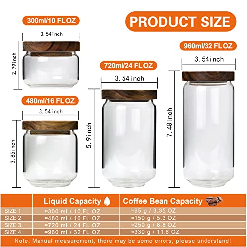 Moladri 960Ml/32Oz Clear Cute Glass Storage Canister Holder With Stackable Airtight Wood Lid, Modern Decorative Container Jar For Coffee, Spice, Candy, Salt, Cookie, Condiment, Pepper, Sugar #TOP6