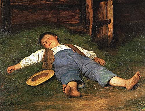 Affiche Toile Schlafender Knabe Im Heu, un portrait artistique de haute qualité