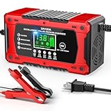 10A 12V Battery Charger for Car Fully Automatic Smart Trickle Charger & Maintainer with LCD Display, Temperature Compensation for Truck, Motorcycle, Boat, Lawn Mower
