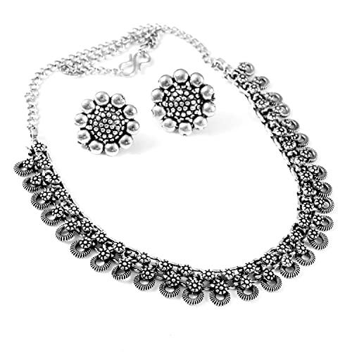 HANIYA Afghani Jewelry Set for Women Oxidized Silver Plated Tradi...