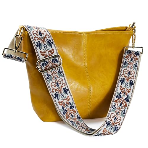 Image of Hobo Bags Vegan Leather Crossbody Bag Guitar Strap Shoulder Purses with Zipper Handbags for Women