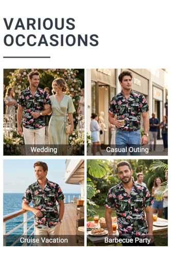 Image of Men's Hawaiian Shirts Short Sleeve Aloha Shirt for Men Casual Button Down Tropical Hawaii Floral Shirt Summer BeachParty