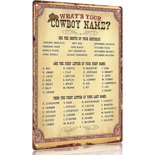 Vintage metal sign Western Cowboy Name Generator Sign Aluminum Decorative Wall Art Poster 12x8inch for Home Bar Cafe Restaurant Decoration