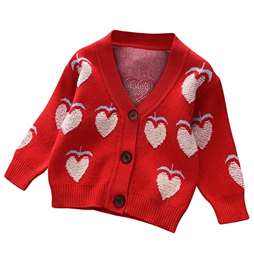 Kids Toddler Girls V Neck Knitted Cardigan Long Sleeve Winter Warm Sweater Heart Pattern Coat