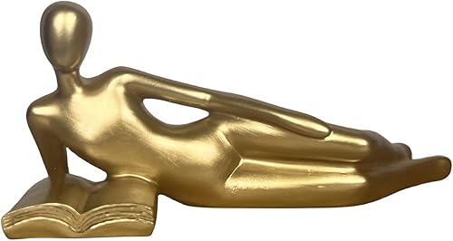 ZheJiu Estatua de lectura, escultura abstracta, estatuas de resina para decoración del hogar, estante moderno de oficina en el hogar, estantería de