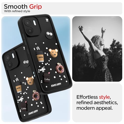 Image of Pikkme Back Cover for Redmi A1 / Redmi A2 | Cute Fun Cartoon 3D Bear Silicone Full Body Protection Bumper Cover (Black)