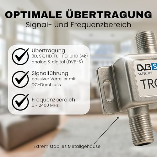 3-fach Sat-Verteiler Tronicxl mit F-Steckern für TV-Signale
