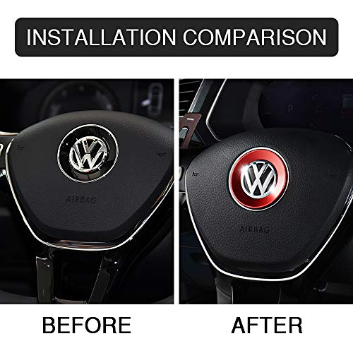 Carfib Steering Wheel Decals Stickers For Vw Volkswagen Accessories Parts Jetta Passat Golf Tiguan Arteon Atlas Emblem Logo Caps Covers Car Interior Inside Decoration Men Women Aluminum Alloy Red #TOP1