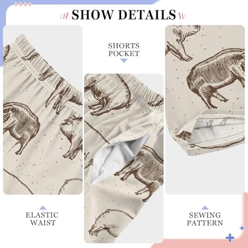 Pig Graphic Print Boys Long Pants Soft Trousers Elastic Waist Kids Lounge Bottoms with Pockets S-XL4