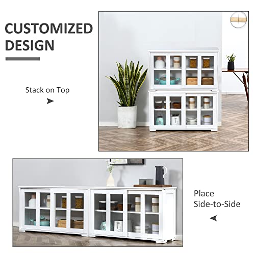 Homcom Sideboard Buffet Cabinet, Stackable Credenza, Coffee Bar Cabinet With Sliding Glass Door And Adjustable Shelf, White #TOP5