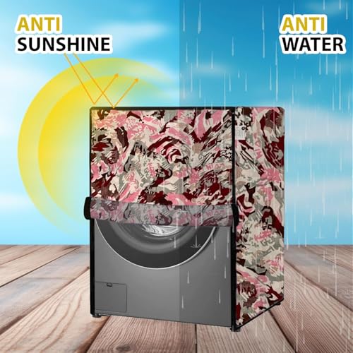 Image of Waterproof & Dustproof Top Front Load Washing Machine Cover for 6 kg 6.5 kg 7kg & 7.5 kg Compatible for IFB LG Samsung Whirlpool Bosch Haier (JUNGLE PINK RED)