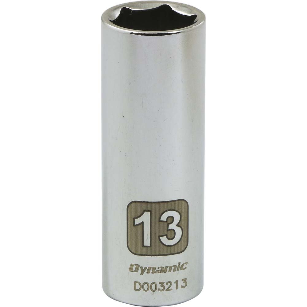 Dynamic ToolsD003213 1/4" Drive 6 Point Metric Socket with 13mm Deep Length, Chrome Finish