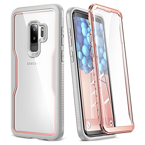YOUMAKER Galaxy S9+ Plus Case, Crystal Clear with Built-in Screen Protector Full-Body Heavy Duty Protection Slim Fit Shockproof Case Cover for Samsung Galaxy S9 Plus (2018) - Clear/Rose Gold/Gray
