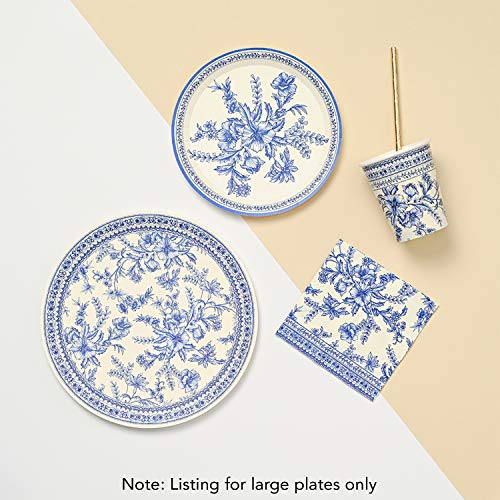 Coterie Decorative Paper Plates (Set Of 10 Large Plates) - Blue Floral And White For Bridal/Baby Shower, Tea Party And More - Floral Party Supplies | 9.25” Fancy Paper Plates #TOP4